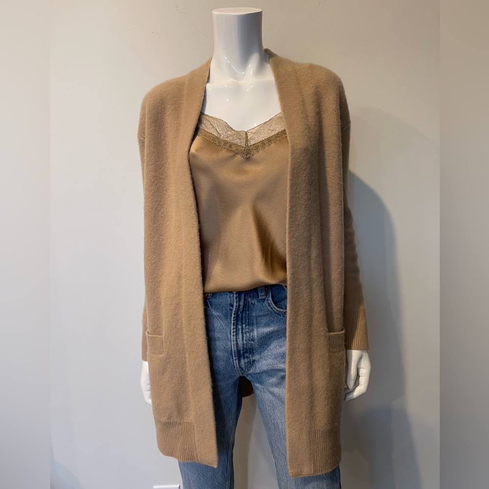 VINCE Shawl Collar Cashmere Cardigan in Camel